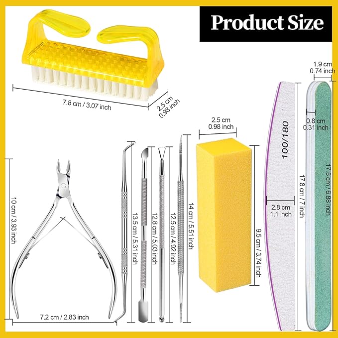 FANDAMEI Nail Care Set, Nail Files 100/180, Nail Buffer Block, Cuticle Tools, Nail Cuticle Nippers, Cuticle Trimmer, Cuticle Pusher, Manicure & Pedicure Kits, Toenail File, Yellow