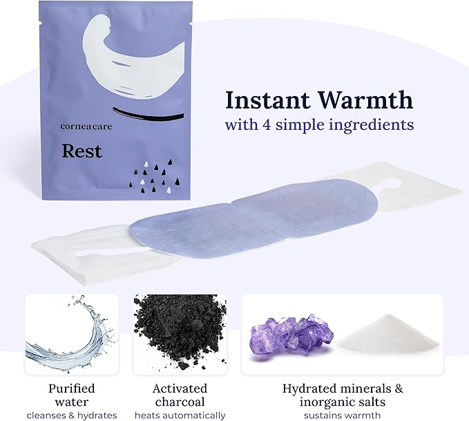 CorneaCare Rest: Self Heating Warm Compress for Dry Eyes | Heated Eye Mask for Fast Relief | Steam Mask for Stye Care | No Microwave or Washcloth Needed | Travel Ready Warm Compress | 30 Count