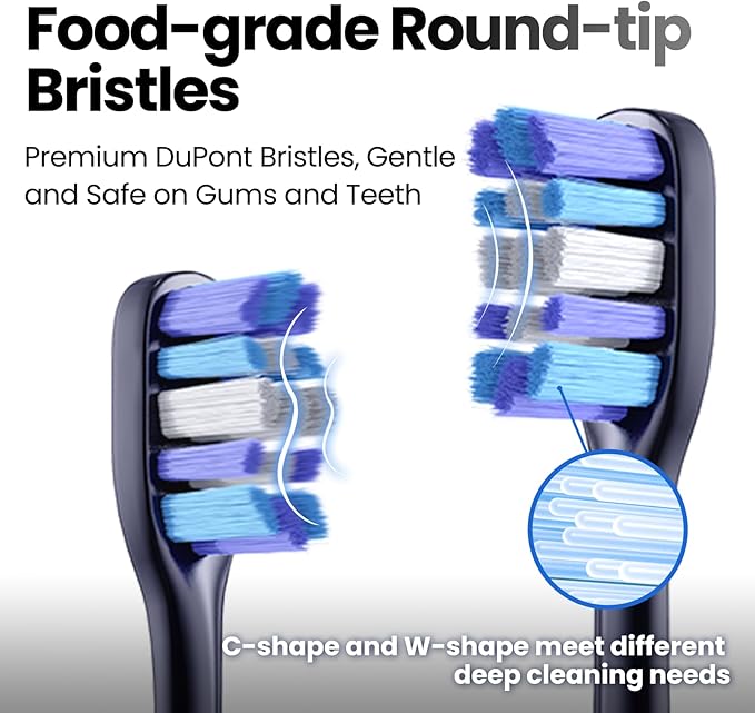 Electric Toothbrush, Marlincare Electric Toothbrush for Adults 180 Days Battery Life Rechargeable with 5 Modes, 48000VPM Motor Smart Timer IPX8, Sonic Toothbrush with 4 Brush Heads &Travel Case, Black