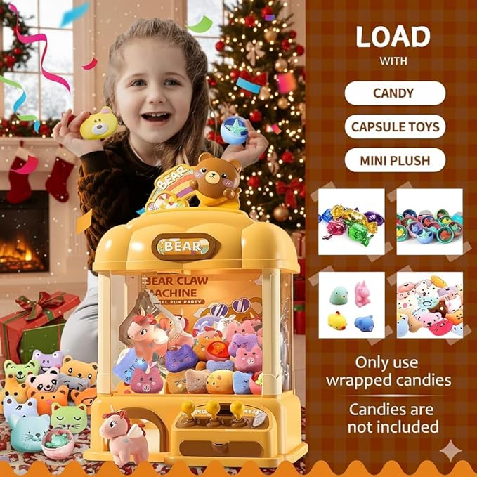 Mini Claw Machine for Kids, Arcade Game Toy for Ages 8-13, Candy Vending Toys for Girls and Boys, Electronic Claw Game Machine for Party with Lights Sound, Christmas Birthday Gifts for Ages 4+