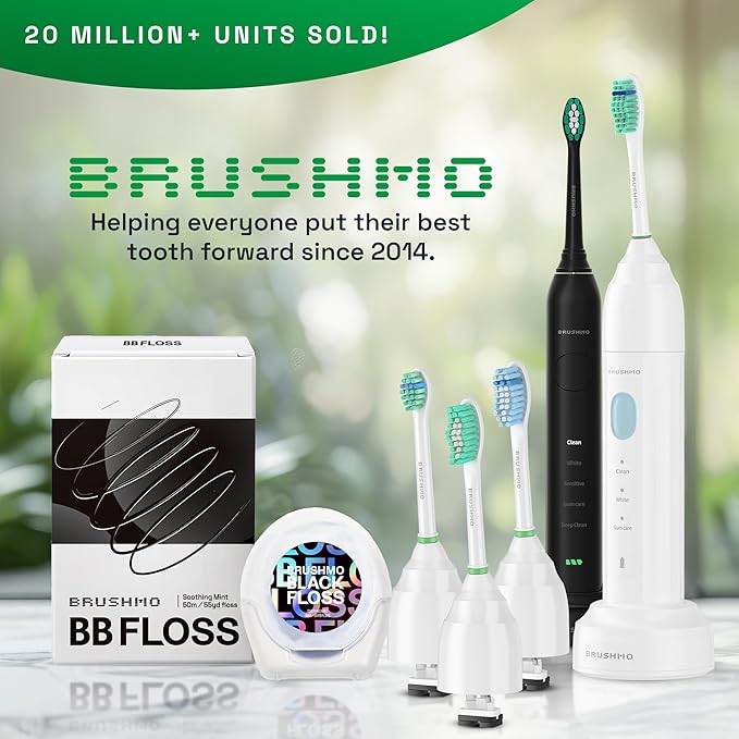 Brushmo e-Series Total Clean Replacement Toothbrush Heads, Compatible with Philips Sonicare Screw-on Electric Toothbrush Handles, 6 Standard Heads, Medium Firm Dupont Bristles, BM726, White