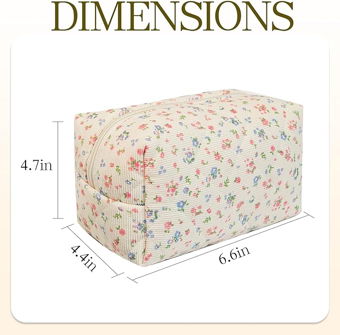 Quilted Makeup Pouch,Cotton Puffy Makeup Bag, Coquette Cosmetic Bag for Women and Girls, Aesthetic Organizer Bag, Cute Flower Travel Toiletry Bag