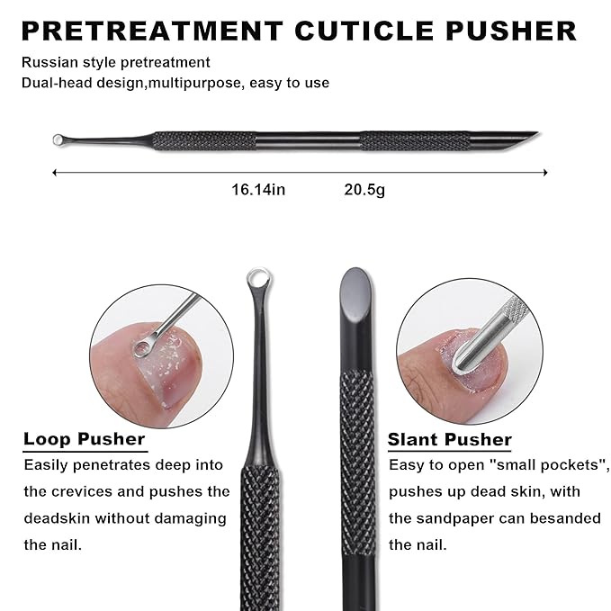 Cuticle Pusher Cuticle Nipper Set, Russian Pre-Treatment Nail Pushers, Cuticle Remover with 100/180 Grit Sandpaper, 7mm Full Jaw Cuticle Trimmer, Nail Care for Manicure Pedicure Nail Art