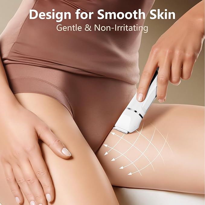 Bikini Trimmer for Women - Painless Waterproof Electric Razor Remover Foil Shaver for Leg, Body, Armpit & Facial Hair, Cordless with Ceramic Blade,USB Charging Dock, Travel Size, Gifts for Her, Ivory