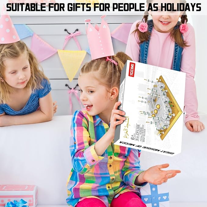 Mecca Mosque Building Model Mini Block Set (1255 Pieces) Muslims Islamic Gift, Famous Building Toy Children and Adult Eid al Fitr Gift
