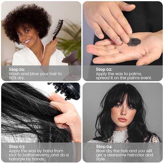 Black Temporary Hair Color Wax - SOVONCARE Washable Hair Dye for Men & Women, All-Day Hold Disposable Hair Styling Clays for Party, Cosplay & Daily 4.23 oz