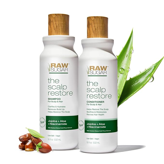 Raw Sugar Scalp Restore Hair Care Bundle, Shampoo and Conditioner Set with Jojoba, Aloe and Niacinamide, Formulated without Sulfates + Parabens