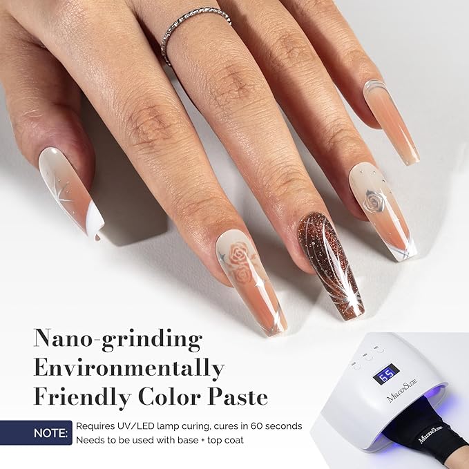 MelodySusie Fleurwee Plant Based Gel Nail Polish, 2 Pcs Hema Free Gel Polish Nude Brown and Cappuccino Brown Nail Polish 21 Non Toxic Long Lasting Nail Art Salon DIY Manicure at Home Gift for Women