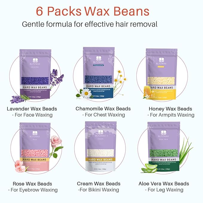 BLITZWAX Brazilian and Bikini Waxing Kit for Women, Hard Wax Warmer for Face, Legs and Body, At Home Hair Removal Kit, Beginner Friendly, Effective on Coarse Hair, Pool Swirl Design