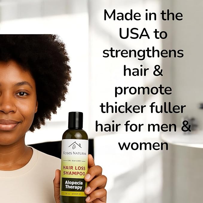 Hair Loss Shampoo with African Black Soap, Alopecia Therapy, All-Natural, 8 oz, Herbal Hair Thickening, Women & Men, Color Treated Hair, Plant-based, Made in the USA
