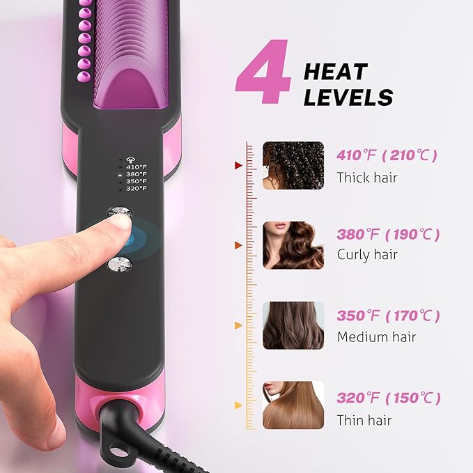slopehill Steam Hair Straightener Brush – Ionic Steam Straightening Brush for Smooth, Frizz-Free Hair, Fast Heating, 4 Adjustable Temperature, Anti-Scald Design