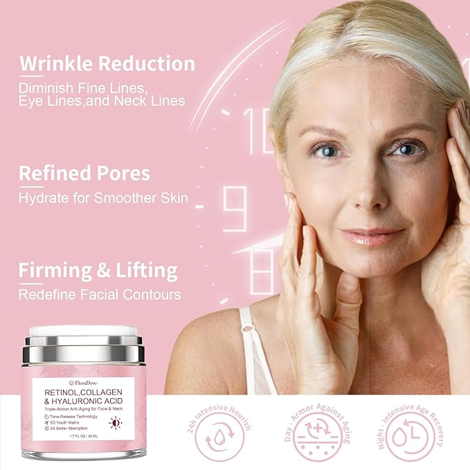 Retinol Cream for Face Anti Aging Face Cream - Wrinkle Night Cream for Women with Collagen Hyaluronic Acid Face Moisturizer 1.7 FL OZ