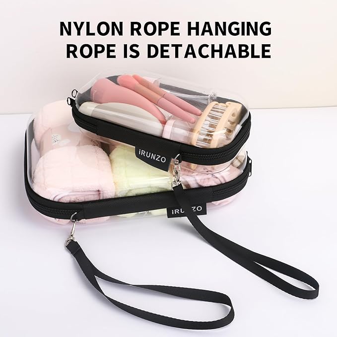 3 PCS Clear Hard Shell Zipper Case With Handle Strap，Clear Plastic Waterproof Cosmetic Makeup Bags Toiletry Pouches for Travel With Double Zipper，Kid's Toy Storage Organizer Bins Box