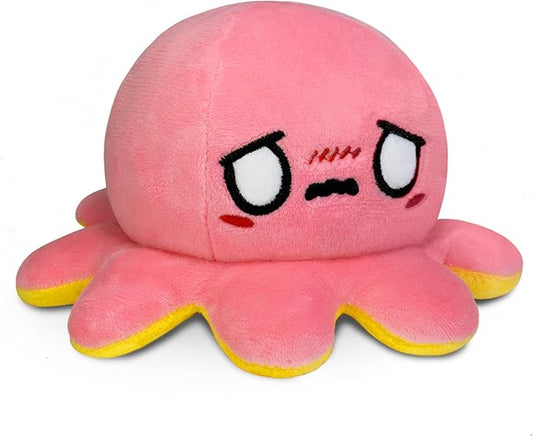 TeeTurtle - The Original Reversible Octopus Plushie - Yellow Happy + Pink Worried - Cute Sensory Fidget Stuffed Animals That Show Your Mood