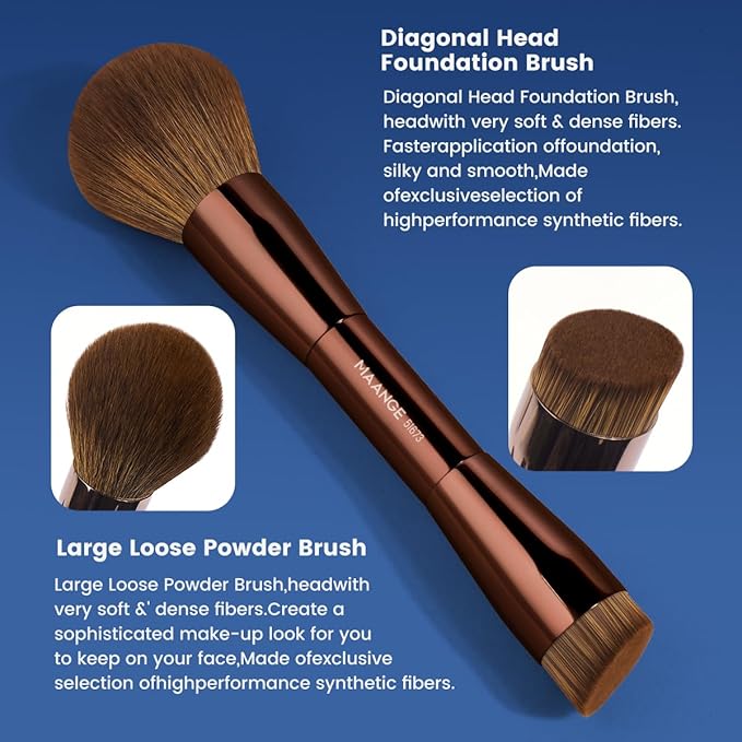 MAANGE 20 PCS Makeup Brush Set with Bag, Double-ended Kabuki Brush Foundation Contour Brush for Liquid Powder Concealer Eye Shadows Cream Cosmetics Blending Blush Face Makeup Tools (Brown)