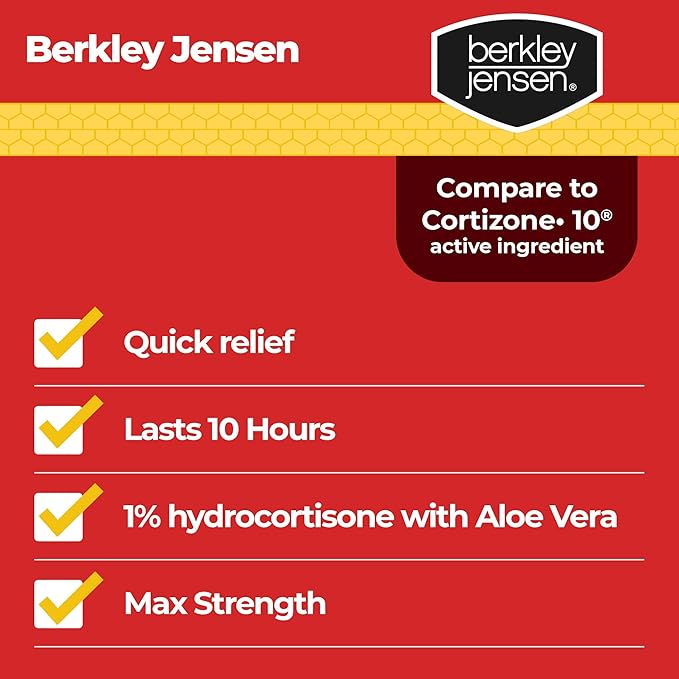 Berkley Jensen Maximum Strength Anti-Itch Cream (4 oz.), with Calming Aloe Vera, 1% Hydrocortisone Itch Relief for Eczema, Psoriasis, Bug Bites, Poison Ivy, Oak and Sumac, 2 oz. Tube (Pack of 2)
