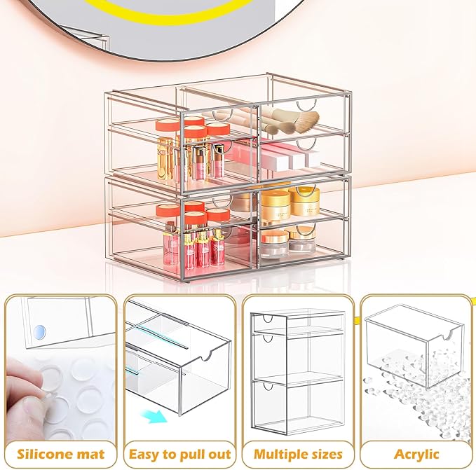 Arcylic Makeup Organzier with 11 Drawers, Clear Storage Drawers, Bathroom Makeup Organizer for Palettes, Cosmetic, and Beauty Supplies,Ideal for Vanity, Cabinet,Desk Organization