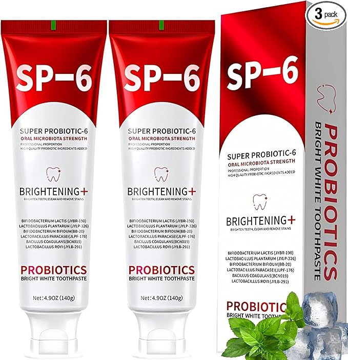 SP-6 Probiotic Toothpaste - Niacinamide Whitening Toothpaste Enhanced Formula with 6 Probiotics for Teeth Whitening and Gum Health - Enamel-Safe, Fluoride-Free, Fresh Mint Flavor, 4.9Oz (2)