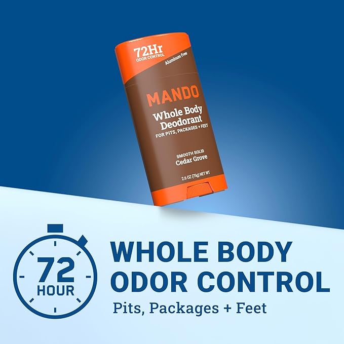 Mando Whole Body Deodorant For Men - Smooth Solid Stick - 72 Hour Odor Control - Aluminum Free, Baking Soda Free, Skin Safe - 2.6 Ounce (Pack of 2) - Cedar Grove
