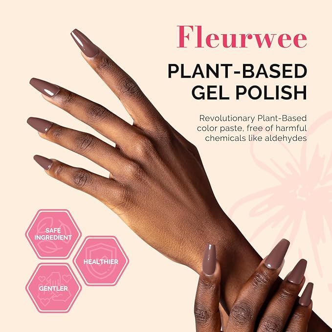 MelodySusie Fleurwee Plant Based Gel Nail Polish, Hema Free Pink Brown Nail Polish, Soak Off UV LED Gel Polish Gift for Women 21 Non Toxic Long Lasting Nail Art Manicure Salon DIY at Home B1202