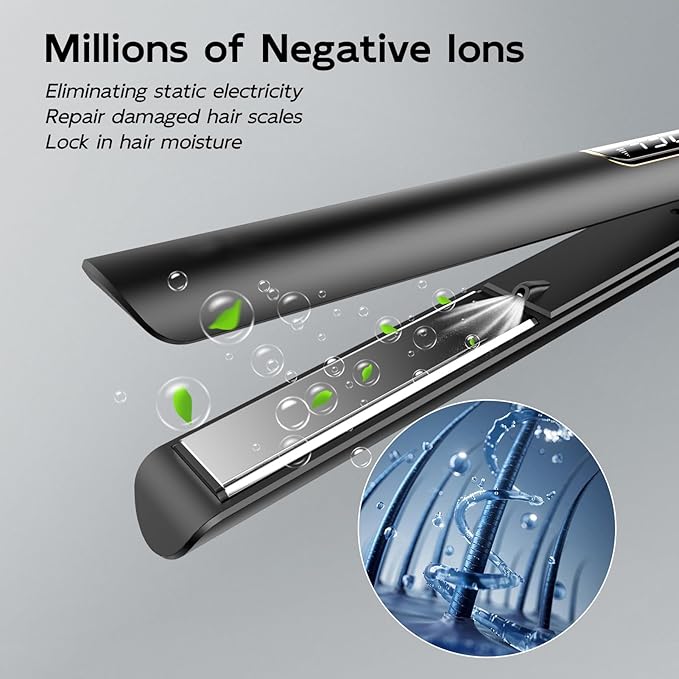 Nicebay 1” Titanium Flat Iron, Fast Heating Hair Straightener & Curler,with 5 Temp Settings, Negative Ion Technology,Travel-Friendly, Smooth Salon Design