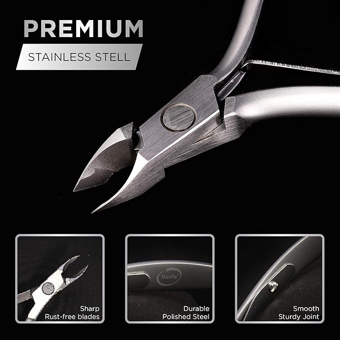 Vanfa Cuticle Nippers, Cuticle Trimmer, Professional Cuticle Cutter - Extremely Sharp - Stainless Steel - Square Head - Single Spring - VF05 Box Jaw #14 (Pack of 1)