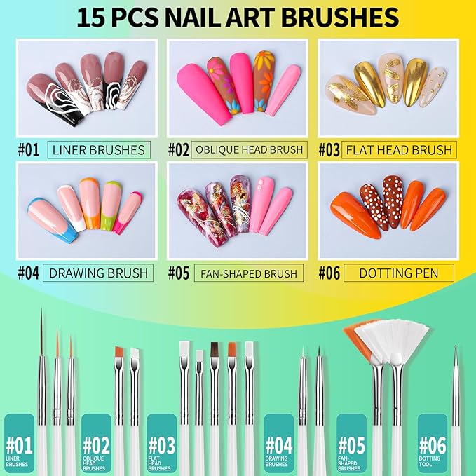 FANDAMEI Nail Art Tools, Nail Brush, 15 PCS Nail Art Brushes, 5 PCS Nail Dotting Tool, Nail Stand, Nail Holder For Painting Nails, Nail Tools, Nail Design Tools, White