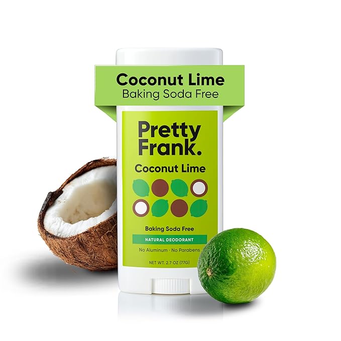 Pretty Frank Natural Aluminum-Free Deodorant Stick, Baking Soda-Free, Coconut Lime (1-Pack) | Sensitive Skin Friendly, Effective Odor Control for Women & Men, Organic Ingredients and Essential Oils