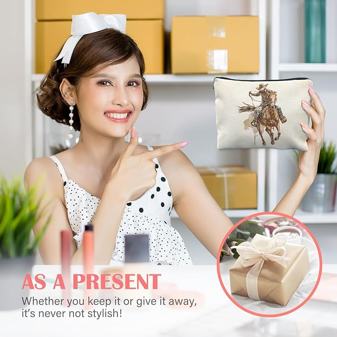 Western Cowboy Bag for Women, Western Gifts for Women, Rodeo Cowboy Cosmetic Bag for Purse, Cowgirl Gifts Makeup Zipper Pouch