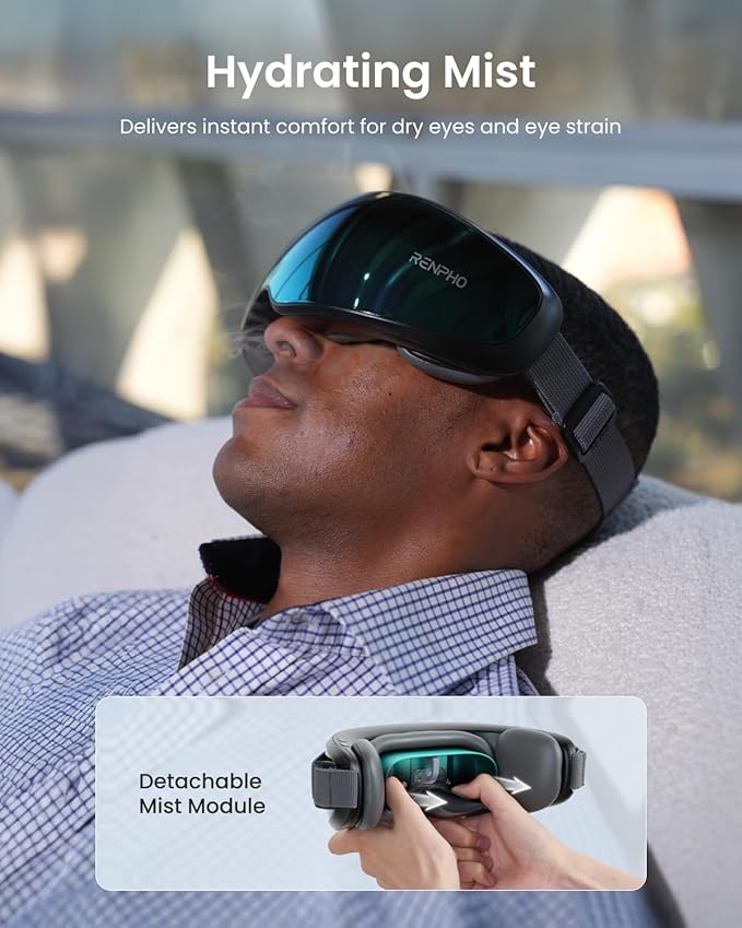 RENPHO Eyeris Caligo Eye Massager with Mist & Temple Massage, Christmas Birthday Gifts for Women Men Mom Dad Her,FSA Eligible HSA Temple Massager for Migraines,Head Circumferences 21.7in to 27.5in