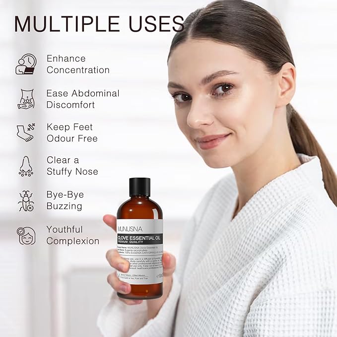 Clove Essential Oil, 100% Pure Natural Clove Oil for Skin Care, Aromatherapy, Diffuser, DIY Clean Spray, Soap and Candle Making, 100ML