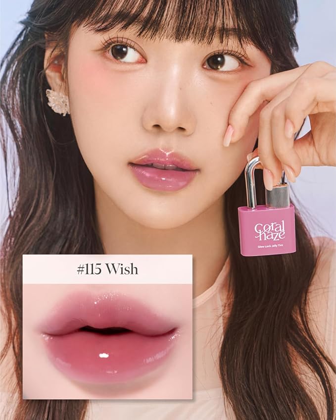 CORLAHAZE Glow Lock Jelly Tint 115 Wish 4g, Hydrating Jelly Glow Lip Stain, Glass-Like Shine Lip Gloss, Long-Lasting Color, Moisturizing Lip Enhancer, Collectible Lock-Shaped Design, Korean Makeup