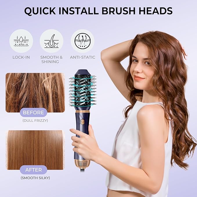 6 in 1 Hair Dryer Brush, Upgrade Detachable Blow Dryer Brush Air Styler Wrap Air Curler, Curly Twist Hot Curling Iron, Negative Ion Blow Dryer Hot Styler, Travel Hair Styling Tool