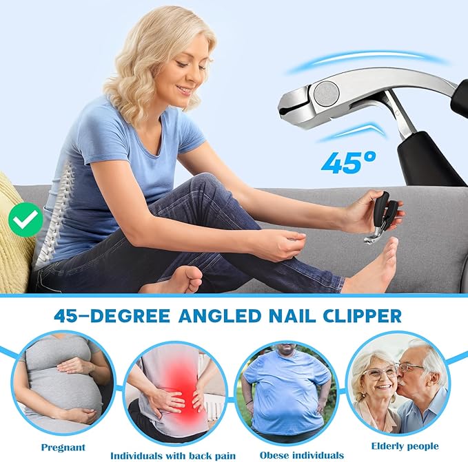 Heavy Duty Toenail Clippers Set for Seniors Thick Toenails, 7-in-1 Nail Clippers with Catcher, Professional Long Handle Ingrown Toenail Clippers for Men, Fingernail Manicure Pedicure Kit