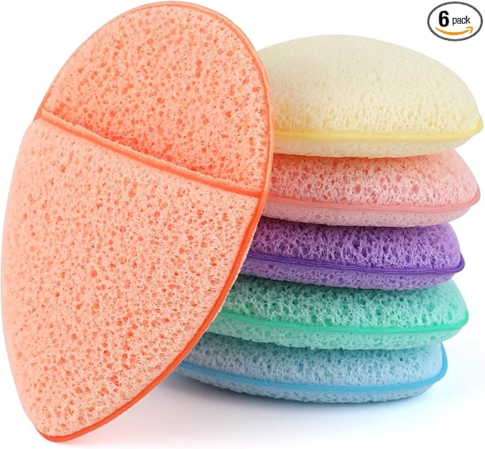 6Pcs Facial Sponges Set, Cleansing Puff, Colorful Facial Sponges for Face Wash, Reusable Makeup Remover Exfoliating Pads for Daily Cleansing