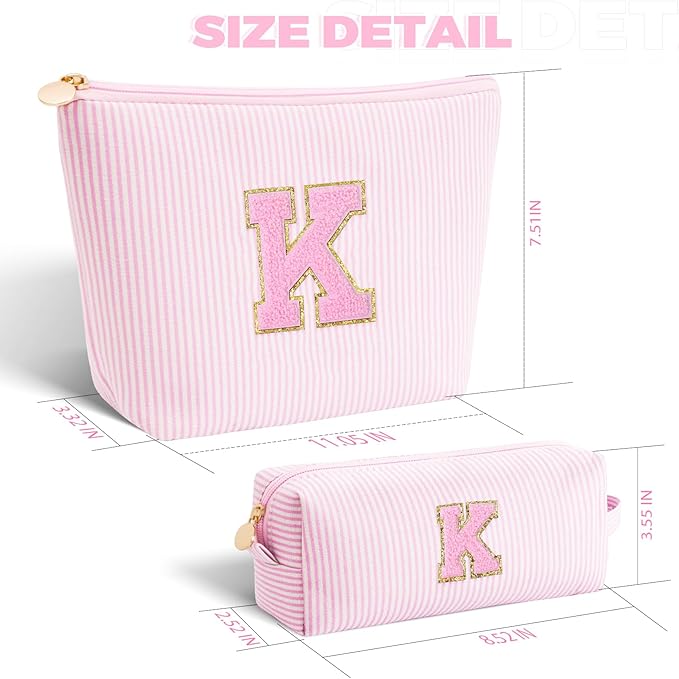 Monogrammed Gifts for Women - Cosmetic Bag for Teen,Initial Cute Makeup Bag Set for Women,Trendy Pouch for Niece Sister Friend Female Her,Birthday Gifts for Daughter - Pink,K