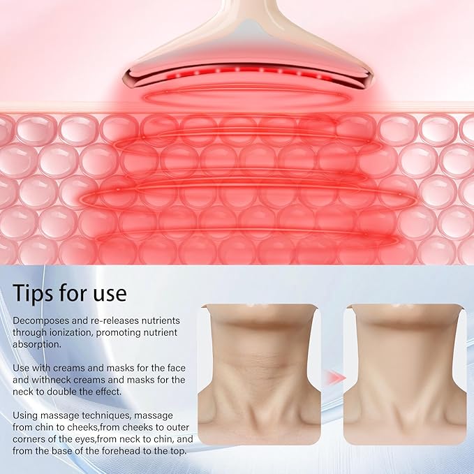 Neck&Face Massager with 7 Colors-Multi-Functional Skincare Tool,Home Beauty Device for Wrinkles&Relaxation (Warm Pink)