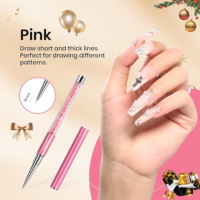 Beetles Gel Polish Nail Art Liner Brushes 5Pcs Painting Art Design Pen Set Diamond Application Rhinestone Handle Dotting Drawing Sizes 5 7 9 11 20mm Nail Design Gift for Women