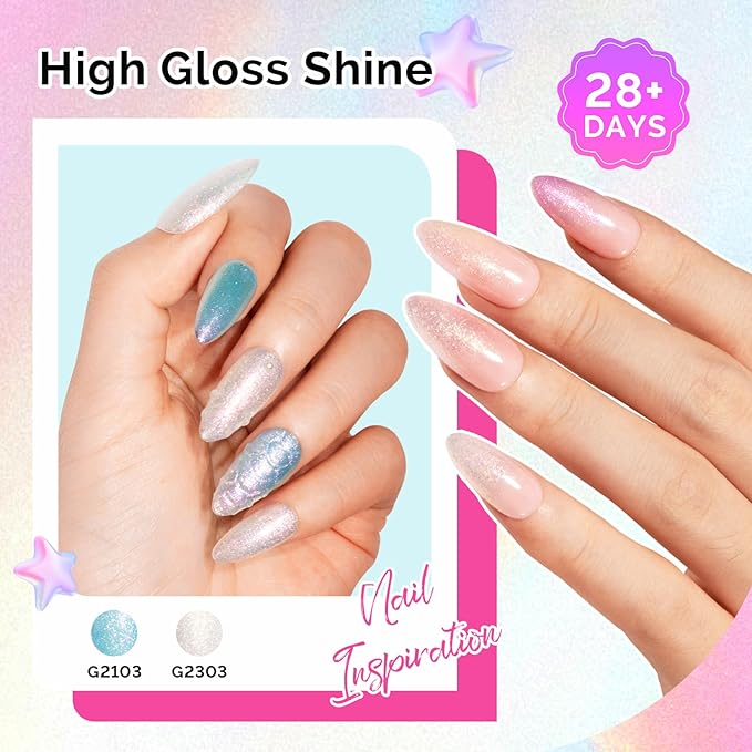 MelodySusie 7.5ML Glitter Gel Nail Polish Set, 6 Colors Aurora White Sparkle Gel Polish Kit Aurora Blue Pink Shimmer Gel Polish Gifts for Women Nail Art Manicure Salon DIY Nail Design at Home
