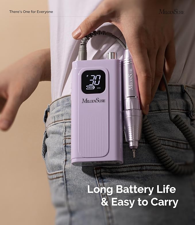 MelodySusie Entry-Level Clip-On Cordless Essential Nail Drill, SC300F 30000RPM Reliable E-File with LCD Display for All Manicure Shaping & Gel Removal, Ideal for Training, Nail Art Practice & Home Use