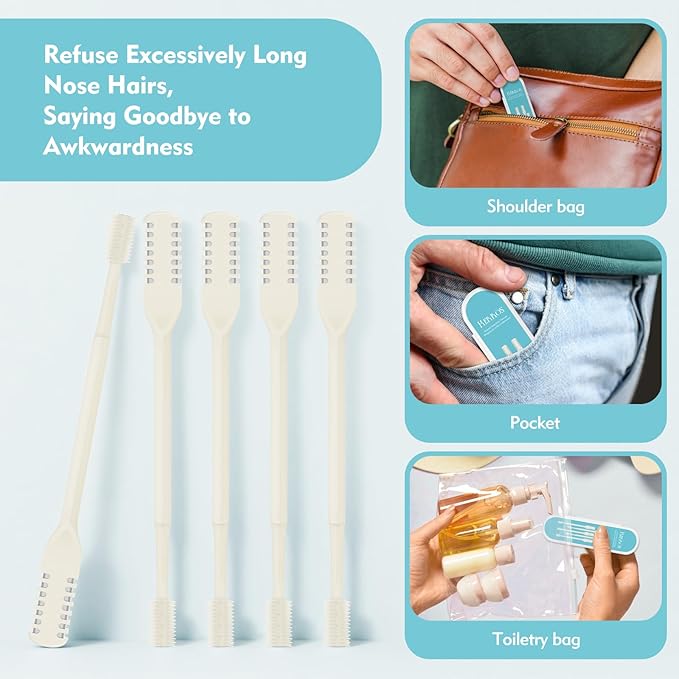 Kerros 5 Pcs Nasal Hair Cutter, Manual Nose Hair Trimmer for Men Women Double Sided Nasal Hair Trimmer 360° Rotating Nose Hair Remover (Cream Yellow)