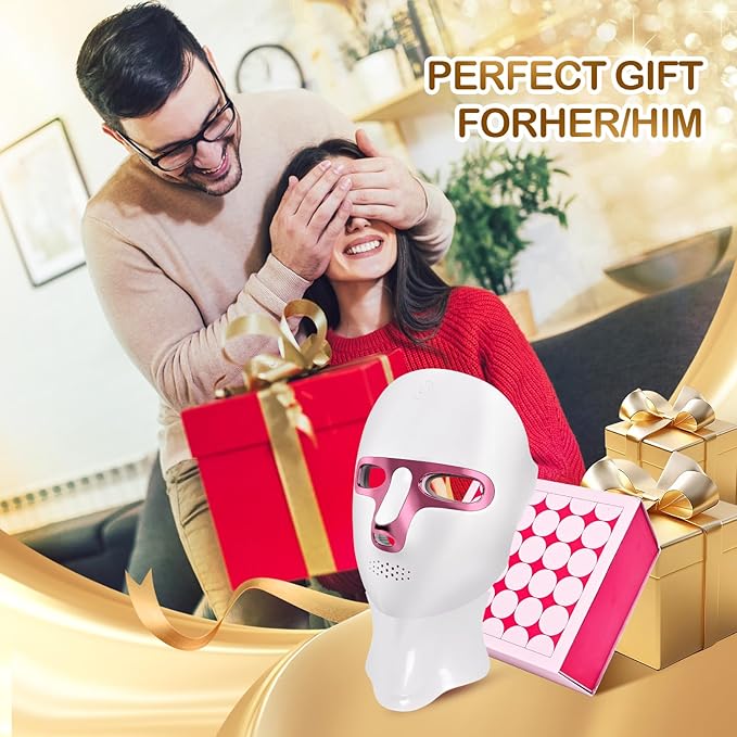 Red Light Therapy Mask & Neck – 7-Color LED Face & Neck Light Therapy, Cordless & Rechargeable, Ergonomic Design, Portable Skincare Set for Anti-Aging, Skin Brightening, and Rejuvenation