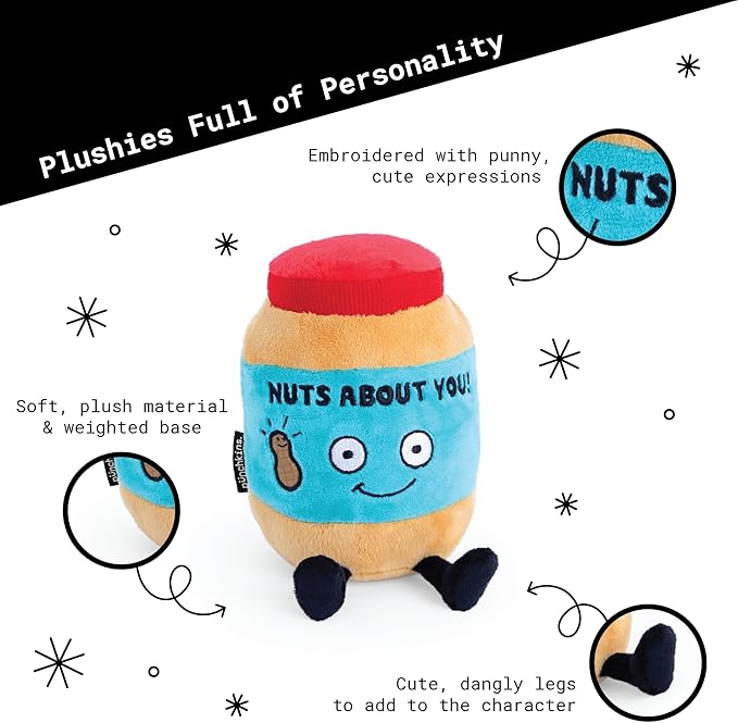 Punchkins Peanut Butter Plushie - Nuts About You Cute Peanut Butter Plush, Gift for Peanut Butter Fans, Food Plush Toy for Gifting