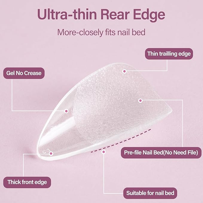 Misssix Short Almond Gel Nail Tips Kit, 216Pcs Pre Etched Clear Fake Nails, Full Cover False Nail 9-in-1 Gel Glue and Portable Mini U V Nail Lamp for Women 12 Sizes