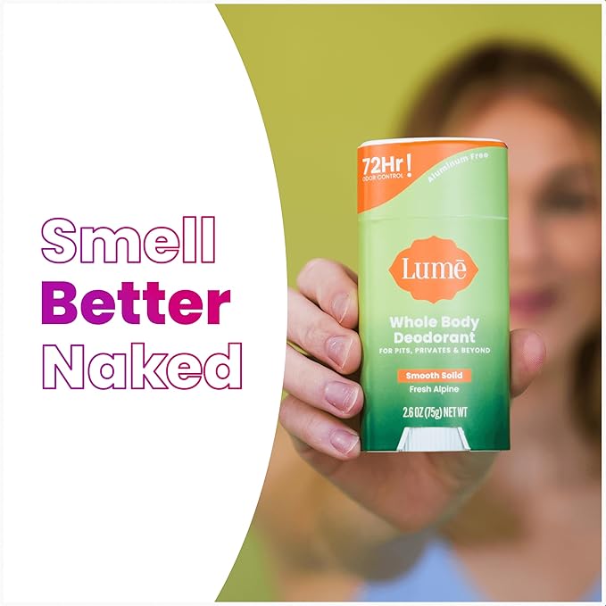 Lume Whole Body Deodorant - Smooth Solid Stick - 72 Hour Odor Control - Doctor Developed - Aluminum Free, Baking Soda Free and Skin Loving - 2.6 Ounce (Pack of 2) (Fresh Alpine)