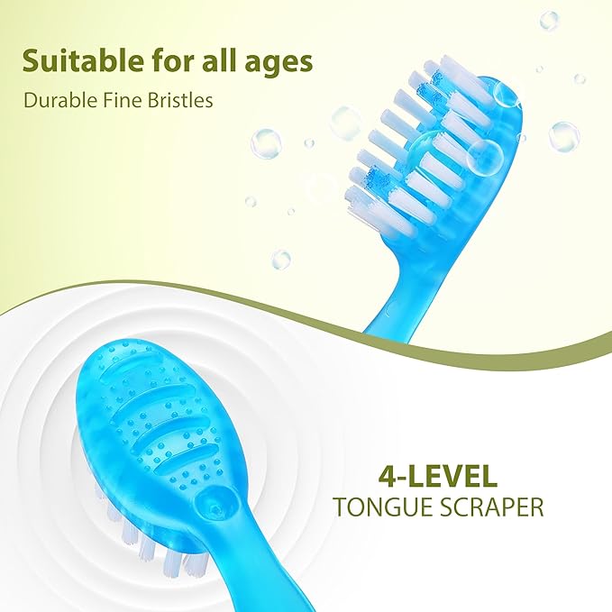 B Rush 24Pack 5 in 1 Mini Disposable Toothbrush, Toothpaste+Tongue Cleaner+Floss+Pick, Portable Prepasted Travel Set for Kids Adults, Individual Wrapped for Work Camping&Daily Care, Mint Flavor