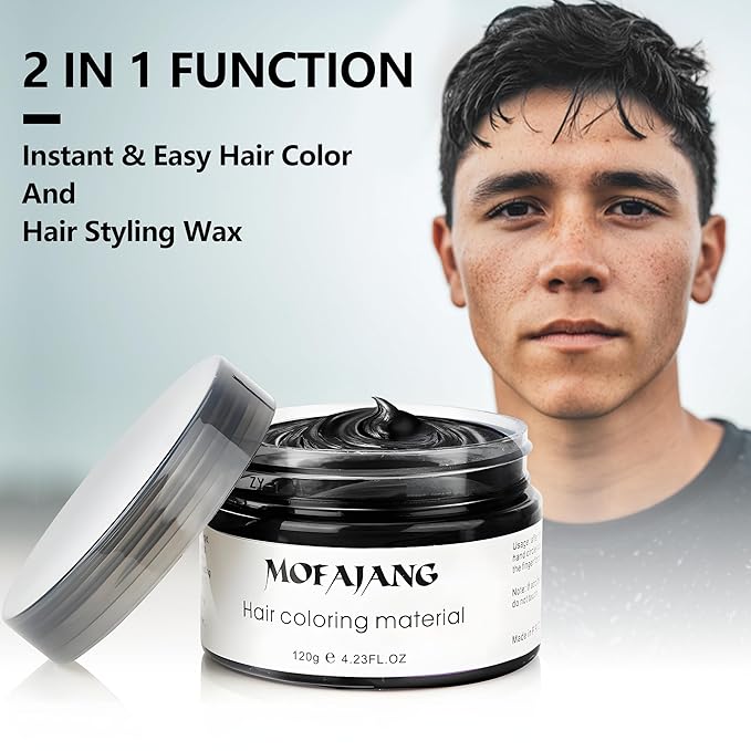 Black Temporary Hair Color Wax - SOVONCARE Washable Hair Dye for Men & Women, All-Day Hold Disposable Hair Styling Clays for Party, Cosplay & Daily 4.23 oz