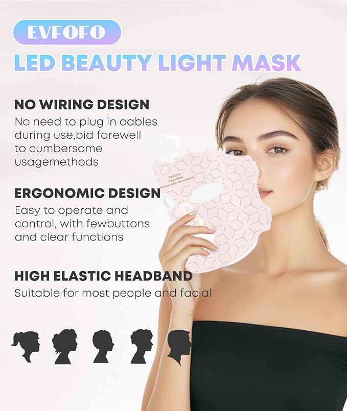 Red Light Therapy Mask for Face, Led Face Mask Light Therapy, 7 Colors LED Face Mask Light Therapy At Home, Pink