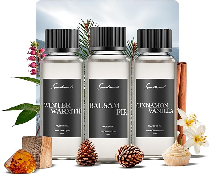 Scentiment Diffuser Oil - Top 3 Winter Collection Scent Samples | Aromatherapy Home Fragrance | Luxurious Scent with Notes of Cinnamon Vanilla, Balsam Fir, Winter Warmth (20ml)