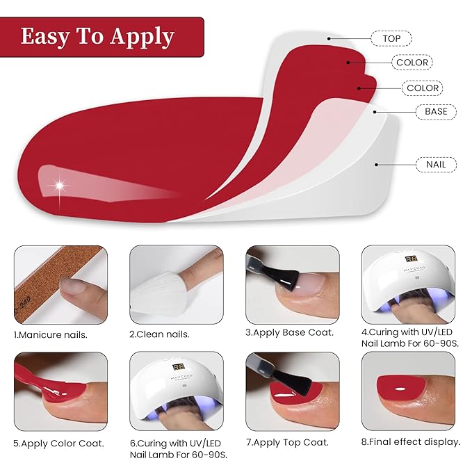 MAYCHAO 15ML Red Gel Nail Polish 1Pc Bright Red Gel Polish Soak Off UV LED Nail Polish Nail Art Starter Manicure Salon DIY at Home, 0.5 OZ